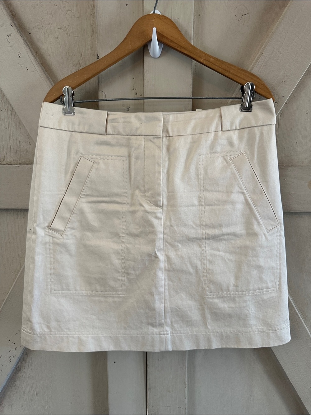 Jigsaw Beige Cotton Mini Skirt Size US 8 UK 12 Tailored Pockets Career Preppy